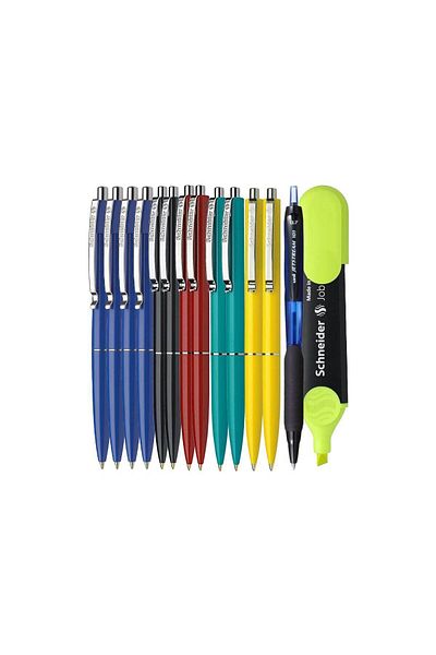 SCHNEIDER Premium Office Set-12 Schneider Pens, Jestream Pen and Schneider Highlighter
