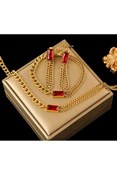 DESİGNEDBYD Waterproof Set Takım 316L Paslanmaz Çelik Vintage Modern Bileklik+Kolye+Küpe