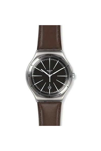 Swatch Men’s Analogue Quartz Movement Watch with Stainless Steel 41mm Case and Leather Bracelet