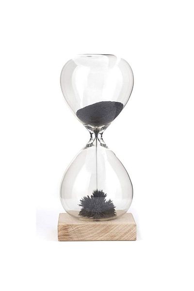 OEM Clepsidra, magnetica, cu nisip metalic, din sticla borosilicata, dimensiuni clepsidra: 14 x 5,5 cm