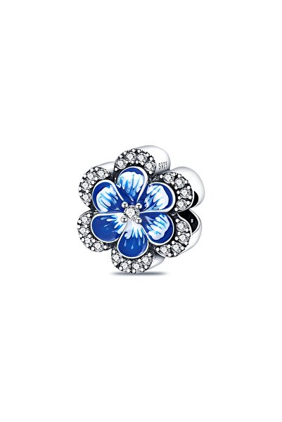 delis Сребърна висулка/талисман 925, Jw1121, бял/син флорален мотив, родийно ...