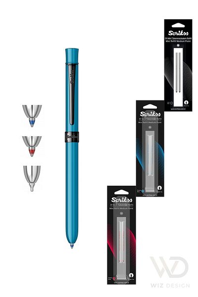 Scrikss 93 Series Multifunction Blue (Ballpoint Pen Blue and Red & Versatile) + Refill Gift