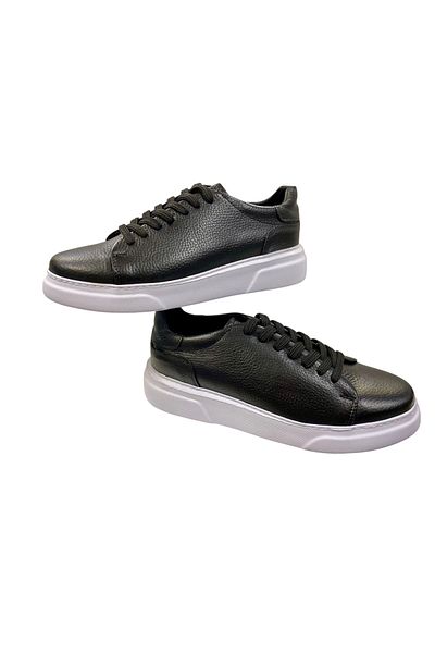 SULA Men's Lace-Up Sneakers Printed Leather Black with Leather Stitching on the Inside Poly Sole