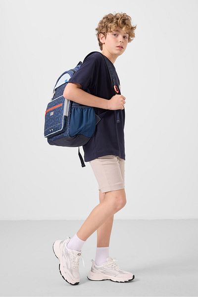 TOMMY LIFE Σετ σορτς για αγόρια Navy Blue-Stone Cotton Oversize Fit υφαντό ελαφρύ εύκαμπτο Chino - 11278