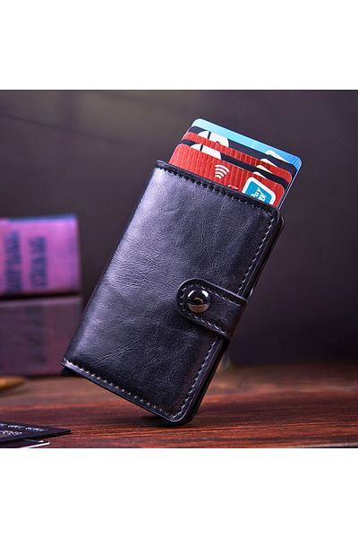 OEM Black wallet made of eco-leather, RFID protection, 6-7 cards, eco-leather, 9.7 x 6.7 cm