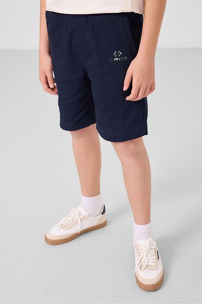 TOMMY LIFE Εκρού-Μπλε Navy Cotton Oversize Fit Υφαντό ελαφρύ εύκαμπτο σορτς Chino Boy - 11276