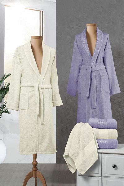 Stylish Home SET HALATE PENTRU 2 PERSOANE CONTRASLI -6pcs -CREAM/PLUM