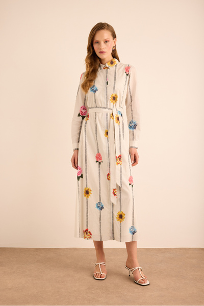 Aker Çicek Desenli Cotton Gömlek Elbise