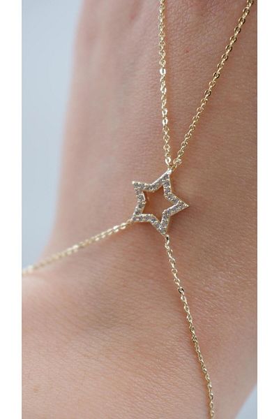 Jerie Gold Single Star Detail Zircon Stone Şahmeran