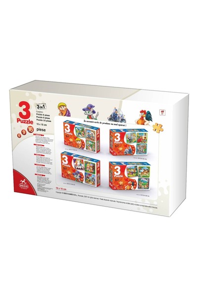 D-Toys 3 puzzles cu Little Red Riding Hood, Pinocchio and Snow White - 6, 9 și 16 pieces