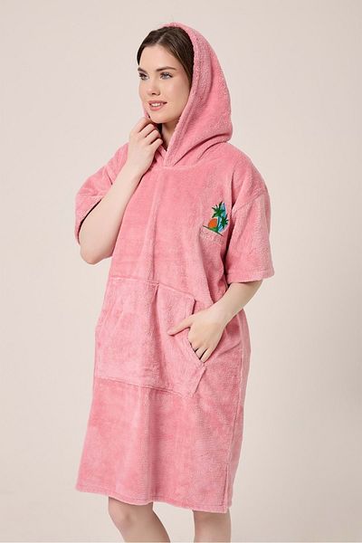 VEVİEN HOME Palm Surf Brodat Adult Surfing Summer Poncho Prosop de plajă cu glugă ROSE