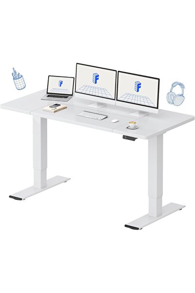 Mahmayi مكتب FlexiSpot العصري القابل لتعديل الارتفاع 161 × 70 - أبيض فاخر