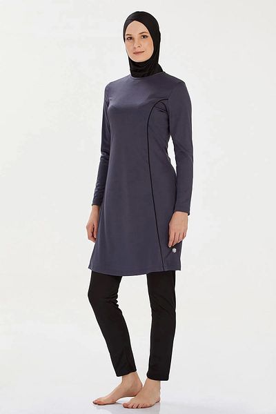 Bravie Μονόχρωμο μονόχρωμο μαγιό Hijab με λεπτομέρεια γραμμής - - 9021
