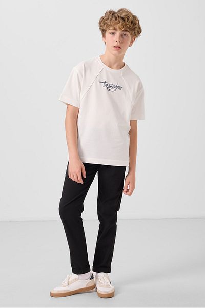 TOMMY LIFE Black Standard Fit Woven Lightweight Stretchy Chino Boys' Trousers - 11272