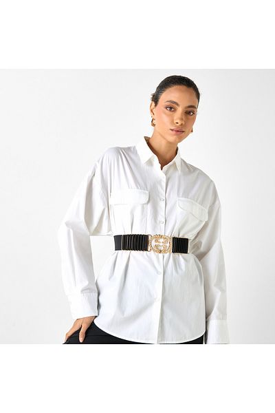 FAV حزام مطاطي بلمسة معدنية مع إغلاق بإبزيم