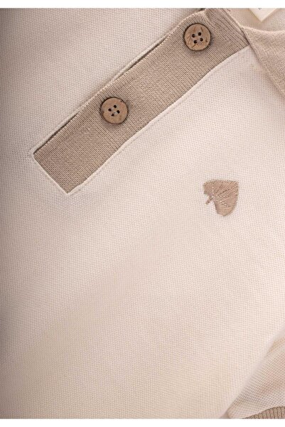 Cigit Μπλουζάκι με κέντημα με φύλλα με γιακά πόλο 2-10 ετών Μπεζ