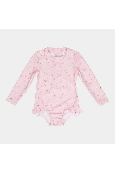 Little Dutch - Girls' UV-Protective Swimsuit with Long Sleeves, Little Pink Flowers, Size 62-68