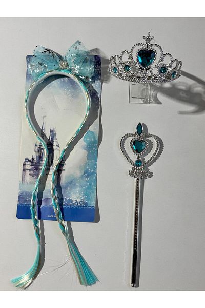 Motebarn Wear Set de 2 coroane și baghete Elsa pentru fete, albastru