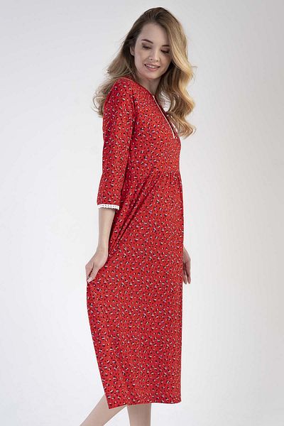 VİENETTA Women's Capri Sleeve Red Dress C1T1N0O303