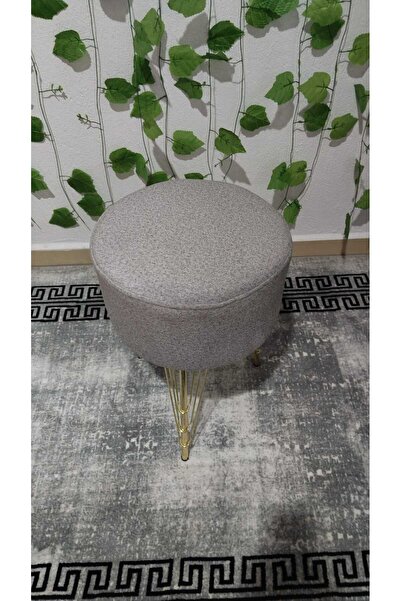 ÖZCAN METAL Metal Ayaklı Yuvarlak Puf Lüks Tabure Koltuk Gold Puf