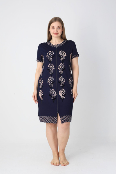 ROMEO LİFE Women's Large Size Viscose Lycra Fabric Zippered Summer Dress 7385