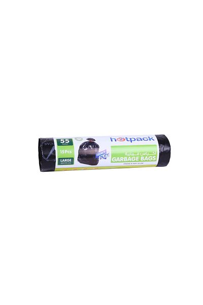 Hotpack Heavy Duty Black Garbage Bag Roll, Trash Bag Medium, 55 Gallons, 80x110cm, 225 Pieces