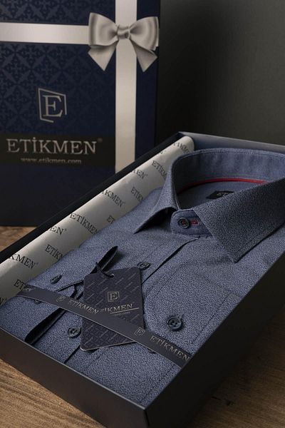 Etikmen Ανδρικό πουκάμισο με κουτί δώρου Royal Blue Slimfit