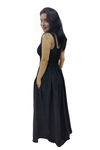 BUSEM Thick Strap Square Neck Front Button Detailed Long Slim Fit Linen Princess Dress