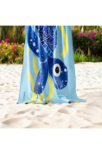 Havlu Denizi Ev Tekstil Ürünleri Turtle Printed Beach Towel with Tassel Detail