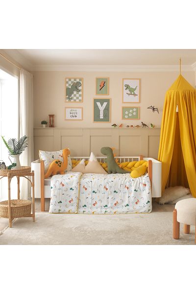 JOYFUL KIDS Dino Dinosaur Themed Sleeping Set – 100% Cotton Muslin, Dino & Rex Pillows, for Baby and Children's Room