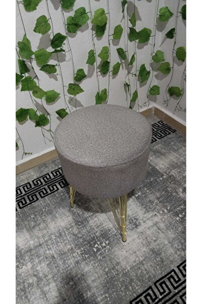 ÖZCAN METAL Metal Ayaklı Yuvarlak Puf Lüks Tabure Koltuk Gold Puf