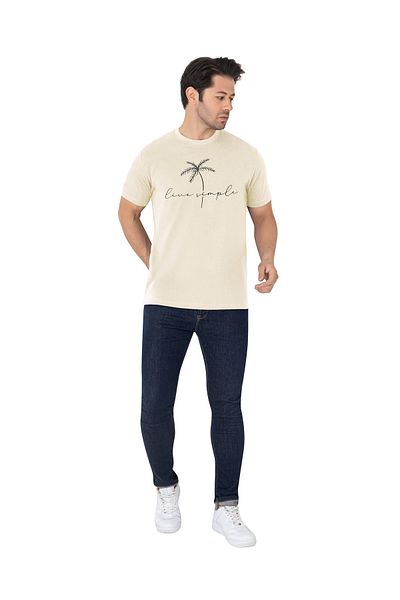 ERTA GOLD Ecru Crew Neck Cotton Men's T-Shirt