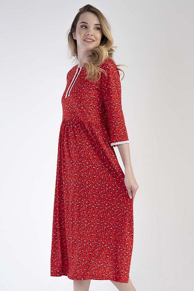 VİENETTA Women's Capri Sleeve Red Dress C1T1N0O303