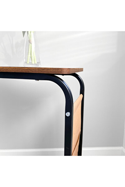 Viyogo Carbon steel coffee table, 4 wheels, 2 MDF tops, storage pocket, brown