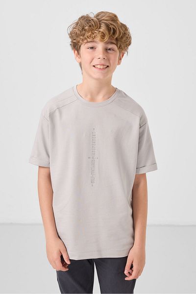 TOMMY LIFE Stone Cotton Soft Textured Oversize Printed Boy's T-Shirt - 11301