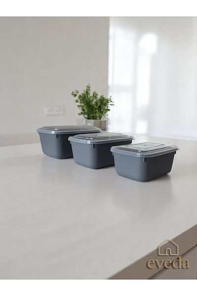 Eveda Snaplid Line Rectangular Triple Set Anthracite Plain