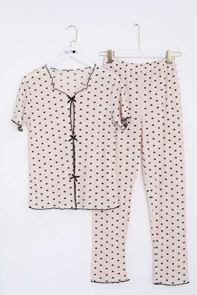 ELİTOL Raporlu Viskon Kurdeleli Pijama Takımı
