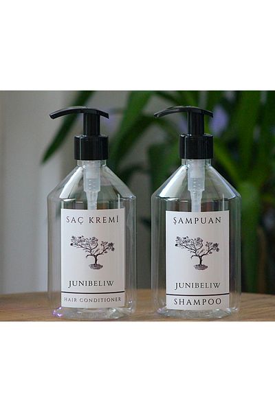 junibeliw Set de 2 sticle de plastic transparente Sticlă de șampon pentru balsam GOALĂ 2x500ml