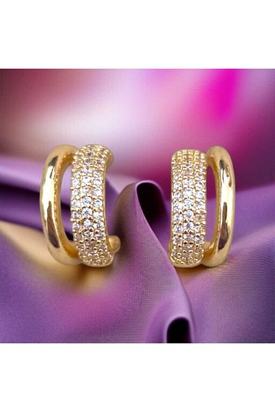 feyza collection Zircon Stone Double Hoop Vip Steel Earrings