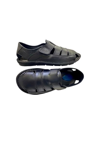 SULA Men's Summer Sandals Leather Black Stitched Poly Sole