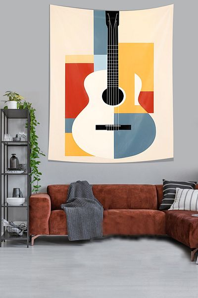 on the clouds Colorful Guitar Themed Abstract Pattern Stain Resistant Fabric Wall Cloth Wall Tapestry Tapestry