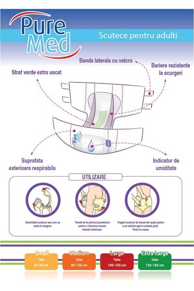 Pure Scutece Med Eco pentru adulți, medii, 18 bucăți