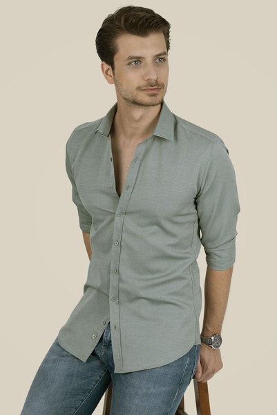 Etikmen Water Green Slimfit Men's Shirt with Gift Box