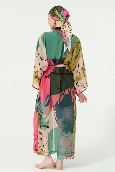 Bordomix 7142 Women's Black Colored Patterned Belted Long Pareo - Beach Dress