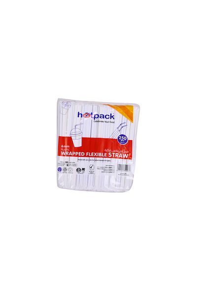 Hotpack Disposable Individually Wrapped Drinking Plastic Straw 6mm, 10000 Pieces