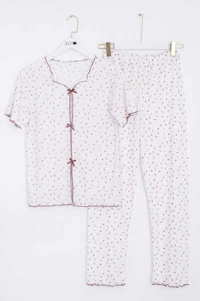 ELİTOL Raporlu Viskon Kurdeleli Pijama Takımı