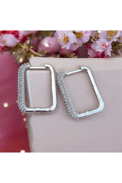 feyza collection Zircon Stone Rectangular Vip Steel Earrings