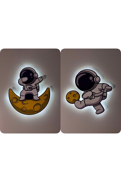 UViolets Dekoratif Baskılı Astronotlu Çocuk Odası Gece Lamba (2'Lİ ÜRÜN)