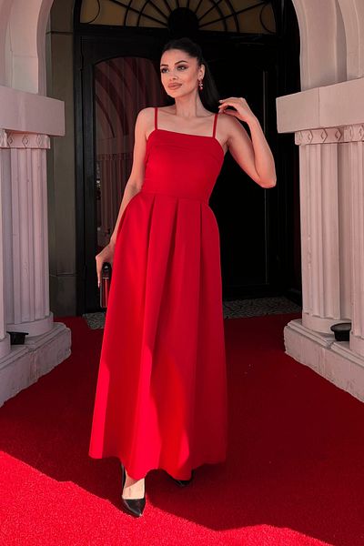 giyimmasalı Crepe Fabric Pleated Detailed Dress - Red