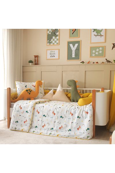 JOYFUL KIDS Dino Dinosaur Themed Sleeping Set – 100% Cotton Muslin, Dino & Rex Pillows, for Baby and Children's Room